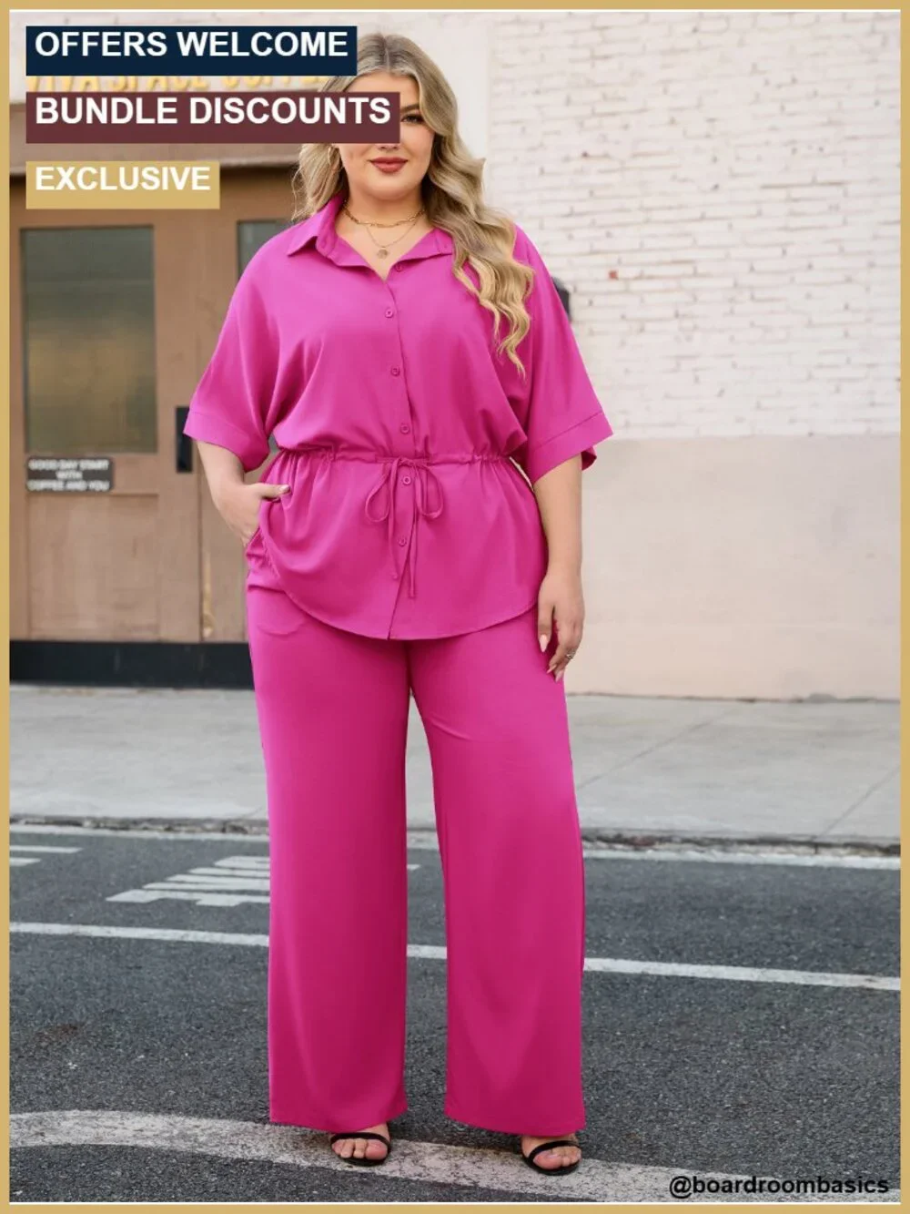 Two Piece Set for Women Dressy Top + Flared Pants Business
